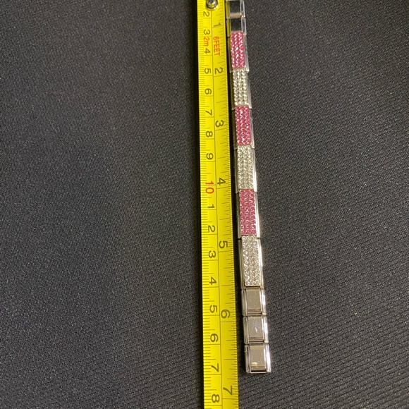 Italian Charm Pink and Clear Rhinestone Stainless Bracelet w/extra links - Picture 4 of 11